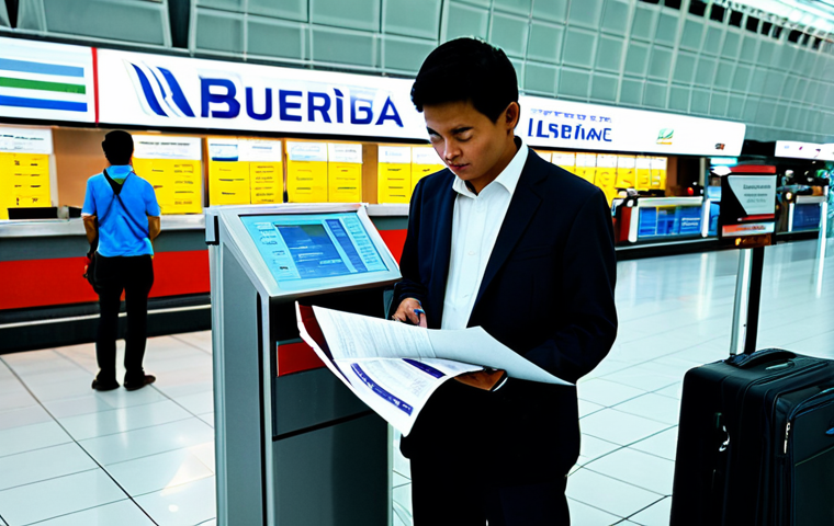 **
"A traveler carefully reviewing car rental insurance options at a counter in Kuala Lumpur International Airport (KLIA), fully clothed, appropriate attire, safe for work, professional setting, natural proportions, insurance pamphlets and brochures visible, soft, natural lighting."
**